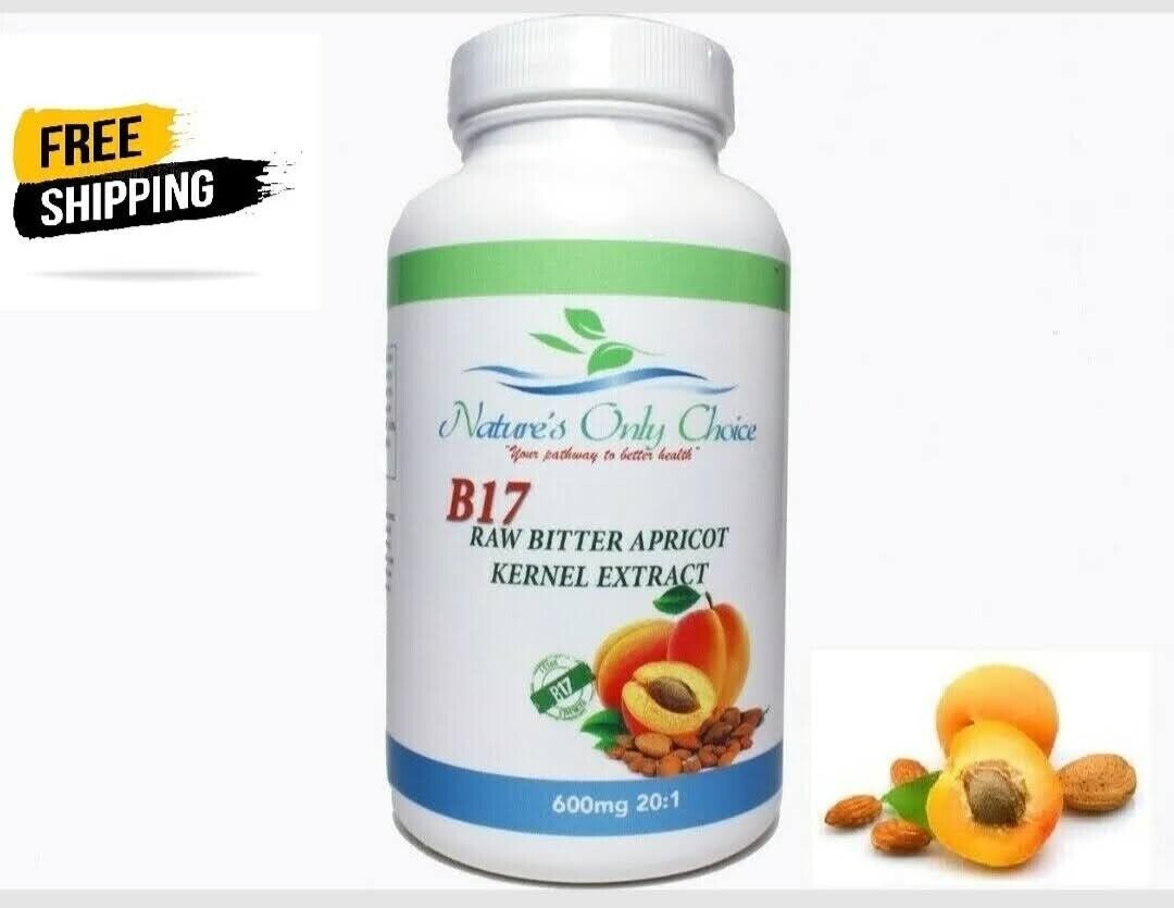 Organic Vitamin B 17 Apricot Seed Kernel Bitter 600mg/100 Capsules Extract USA