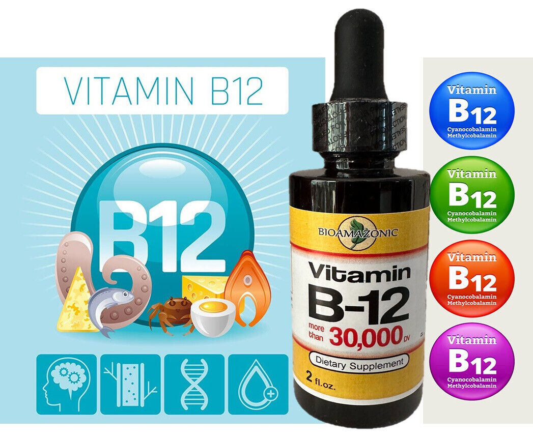 Vitamin B12 Sublingual Liquid Drops 30,000 Natural Energy Booster (2 oz)