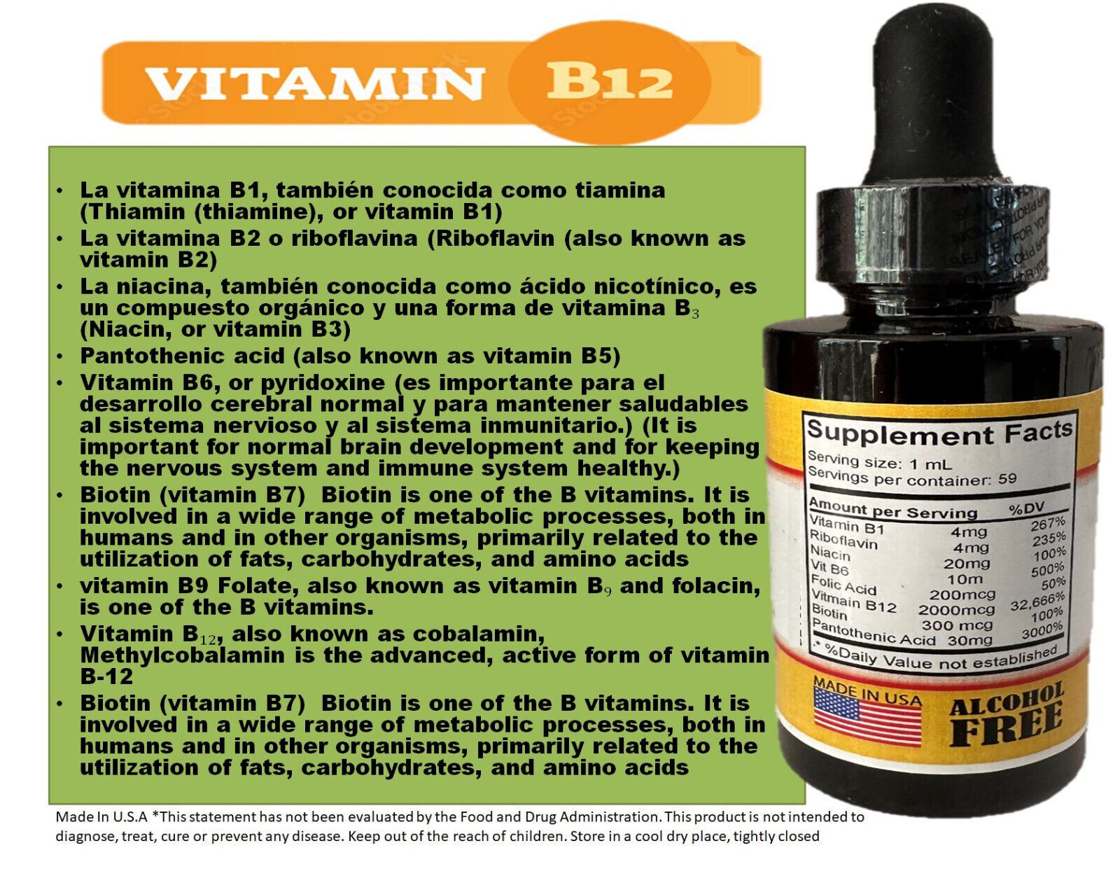 Vitamin B12 Sublingual Liquid Drops 30,000 Natural Energy Booster (2 oz)