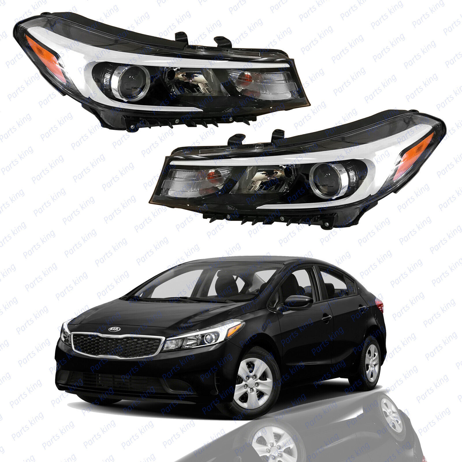 For 2017 2018 Kia Forte Sedan Headlight Halogen w/o LED Driver Passenger w Bulbs
