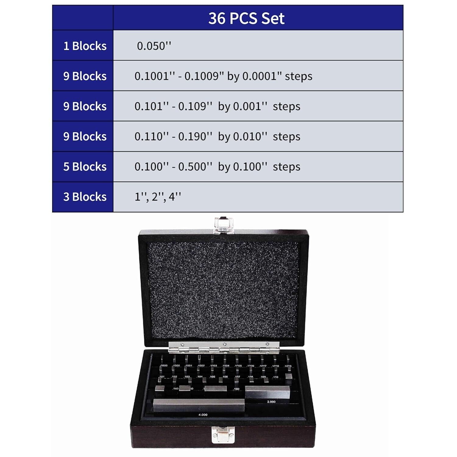 36 Piece Grade AS-2/B Rectangular Steel Gage Block Set/36 Pcs Steel Gage Blocks 