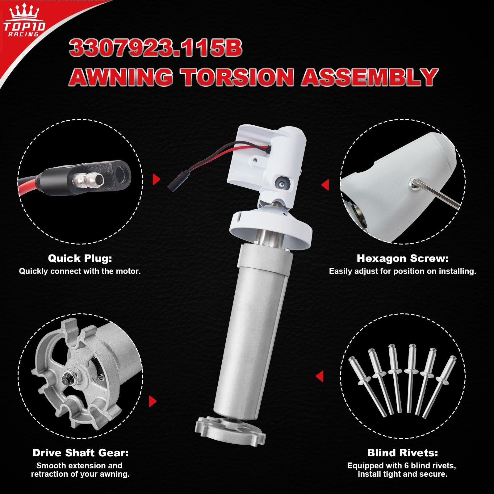 3307923.115B for Dometic WeatherPro Power Awning Motor RV Torsion Assembly Rh