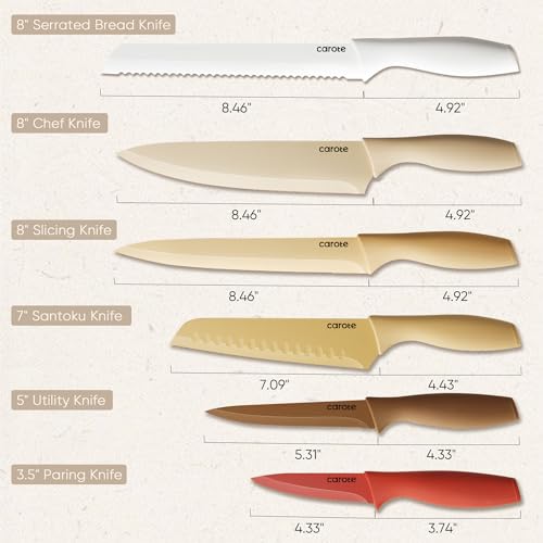 CAROTE 12-Piece Kitchen Knife Set, Stainless Steel, Nonstick