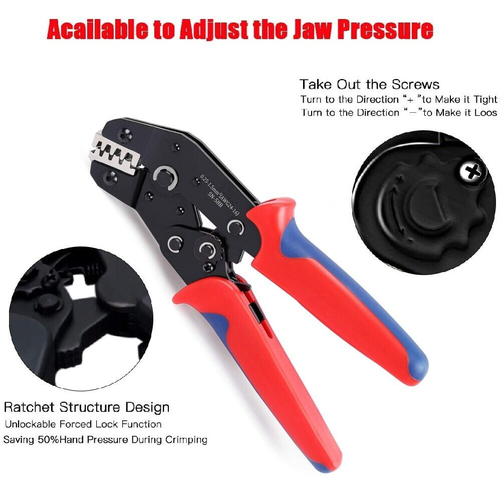 0.25-1.5mm² SN-58B Ratchet Crimping Plier Crimper Tool AWG24-13 for Terminal Kit