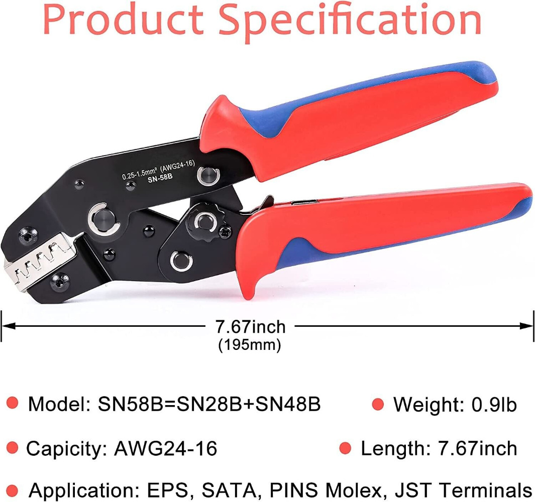 0.25-1.5mm² SN-58B Ratchet Crimping Plier Crimper Tool AWG24-13 for Terminal Kit