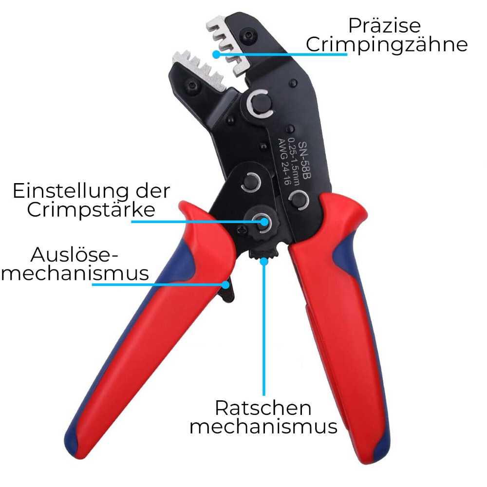 0.25-1.5mm² SN-58B Ratchet Crimping Plier Crimper Tool AWG24-13 for Terminal Kit