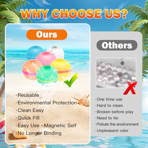 Reusable Silicone Water Balloons for Summer, Kids & Adults, Refillable, Magnetic Self-Sealing, Outdoor Activities (12PCS -B)