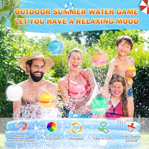 Reusable Silicone Water Balloons for Summer, Kids & Adults, Refillable, Magnetic Self-Sealing, Outdoor Activities (12PCS -B)