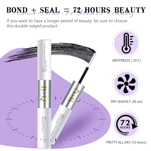 B&Q Lash Bond and Seal Waterproof 10ML Bond and Seal Lash Glue Long Lasting Lash Cluster Glue Black Lash Bond DIY Lash Extension Bond and Seal for Beginner Eyelash Bond and Seal (YJShuangT-Black)