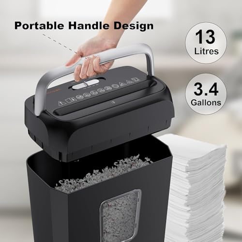 Bonsaii Paper Shredder for Home Use,6-Sheet Crosscut Paper and Credit Card Shredder for Home Office with Handle for Document,Mail,Staple,Clip-3.4 Gal Wastebasket(C237-B)