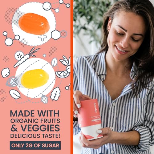 FIRST DAY Women’s Daily Supercharge Multivitamin Gummies – Vitamins A, B1, B6, B12, C, D3, E & K + Magnesium, Zinc, Biotin – Made w/Organic Fruits & Veggies, Only 2g Sugar – 30 Day Supply