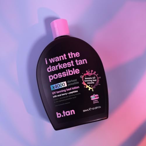 b.tan UV Tanning Bed Lotion | I Want The Darkest Tan Possible - x4000 Tan Intensifiers, Indoor & Outdoor Tan Accelerator, Best Browning Lotion, 12 Fl Oz