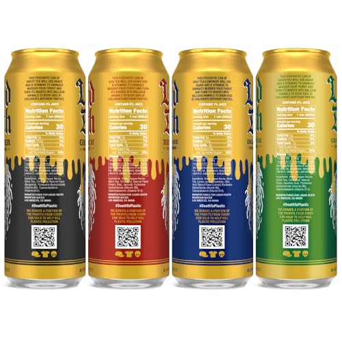 Liquid Death, Iced Tea Variety Pack (Grim Leafer, Rest in Peach, Dead Billionaire, and Green Guillotine), Tea Sweetened With Real Agave, B12 & B6 Vitamins, Low Calorie, 12-Pack (King Size 19.2oz Cans)