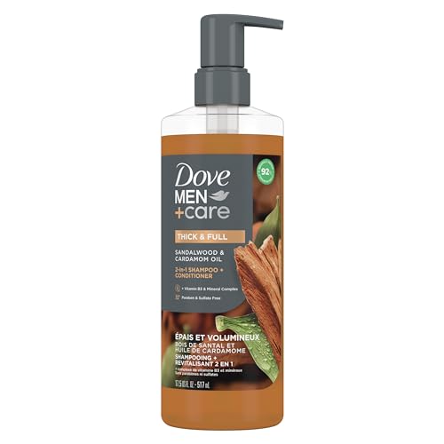 Dove Men+Care 2-in-1 Shampoo + Conditioner Sandalwood & Cardamom Oil for Thick & Full Hair, + Vitamin B3 & Mineral Complex, 17.5 oz