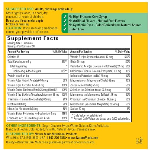 Nature Made Advanced Multivitamin Gummies for Adults with Magnesium Citrate, Calcium & All 8 B Vitamins, Daily Nutritional Support, 90 Gummies, 30 Day Supply