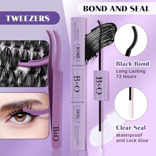 B&Q Lash Extension Kit for Beginners 280pcs Eyelash Extension Kit 40D+50D 9-16 Mixed Lash Clusters Kit D Curl Lash Kit with Lash Bond and Seal Individual Lashes Kit DIY (KIT,40D+50D-D-9-16MIX)