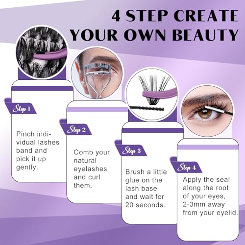 B&Q Lash Extension Kit for Beginners 280pcs Eyelash Extension Kit 40D+50D 9-16 Mixed Lash Clusters Kit D Curl Lash Kit with Lash Bond and Seal Individual Lashes Kit DIY (KIT,40D+50D-D-9-16MIX)