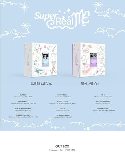 ILLIT Super Real ME 1st Mini Album CD+Poster with Lyrics on Pack+Photobook+Photocard A+Photocard B+Sticker+Paper Magnet+Paper Ornaments+Tracking Sealed (Super ME Version)