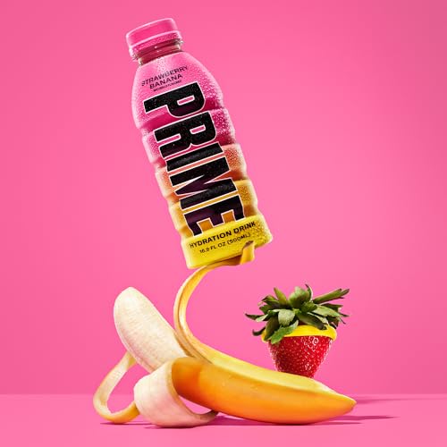 PRIME Hydration STRAWBERRY BANANA | Sports Drinks | Electrolyte Enhanced for Ultimate Hydration | 250mg BCAAs | B Vitamins | Antioxidants | 1g Of Sugar | 16.9 Fluid Ounce | 12 Pack