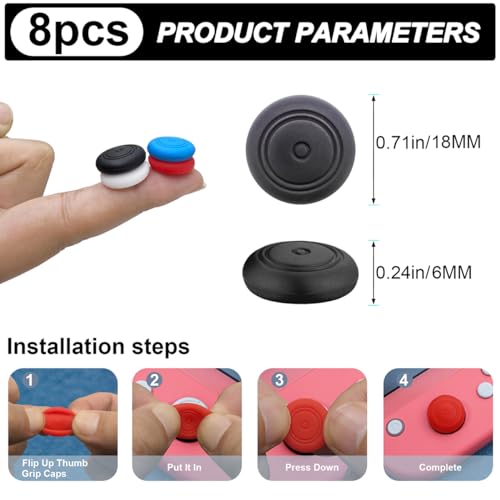 8Pcs Cute Soft Silicone Switch Joycon Thumb Grips Caps, Joystick Caps Compatible with Nintendo Switch/OLED/Switch Lite, Analog Stick Grips Button caps for Switch (B-Mix)