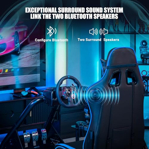 GTPLAYER Racing Simulator Cockpit with Seat and Bluetooth Speakers, Racing Style Reclining Seat and Ultra-Sturdy Alloy Steel Frame, A/B Box (Blue)