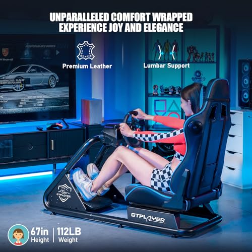 GTPLAYER Racing Simulator Cockpit with Seat and Bluetooth Speakers, Racing Style Reclining Seat and Ultra-Sturdy Alloy Steel Frame, A/B Box (Blue)