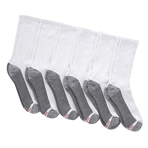 Hanes mens Max Cushion Socks, Available in 6 and 12-pair Pack B T ComfortTop White Crew, White/Grey Foot Bottom, 12 14 US