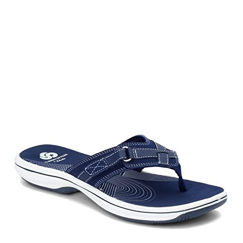 Clarks Women's Breeze Sea Flip Flop, New Navy Synthetic, 7 B(M) US