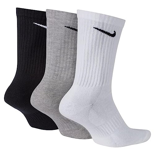 Nike Unisex Everyday Cotton Cushioned Training Crew Socks 3 Pack (B(SX7664-964)/W, Large)