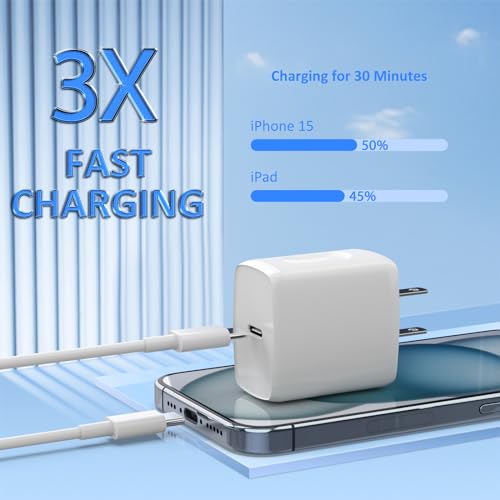 USB C Charger, 2 Pack 20W USB C Fast Wall Charger Block with 2 Pack 6 FT USB-C to C Cable for iPhone 15/15 Plus/15 Pro/15 Pro Max/Pad Pro/Air/Mini, Galaxy
