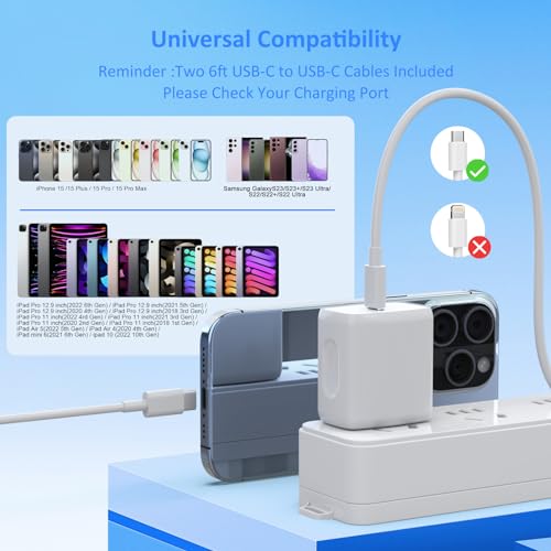 USB C Charger, 2 Pack 20W USB C Fast Wall Charger Block with 2 Pack 6 FT USB-C to C Cable for iPhone 15/15 Plus/15 Pro/15 Pro Max/Pad Pro/Air/Mini, Galaxy