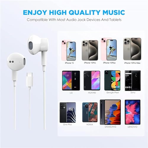 2 Pack-USB C Headphones for iPhone 15 Type C Earbuds Wired Earphones with Mic & Remote Control Noise Cancelling for iPhone 15 pro, iPad Pro, Galaxy S23/S22/S21/S20/Ultra Note 10/20, Pixel 7/6/6a/5/4
