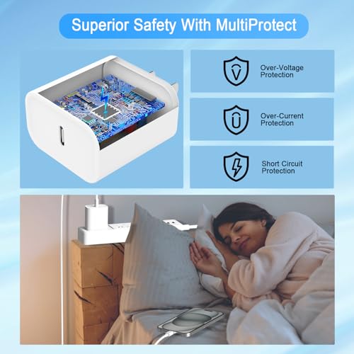 iPhone 15 USB C Charger, 20W USB C Fast Wall Charger Block with 6 FT USB-C to C Cable for Phone 15/15 Plus/15 Pro/15 Pro Max/Pad Pro/Air/Mini, Galaxy