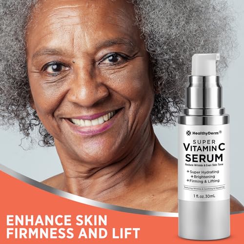 Super Vitamin C Serum for Women Over 70: Vitamin C, Hyaluronic Acid, Vitamin E, Caffeine, Hydrating, Lifting, Face Wrinkle & Age Spots Reduction