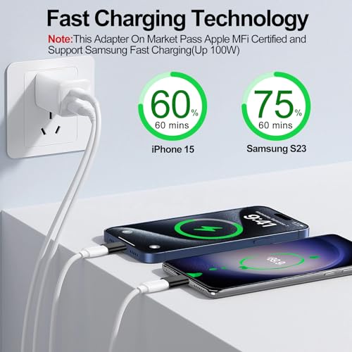 xiwxi【2*Lightning Female to USB C Male Charger Converter&【2*Type C Female to Lightning Male Adapter】 for iPhone 15 Pro Max Plus/14 13 12,Samsung,iPad Air,PD Fast Charging&Data Transfer,Not Audio/OTG