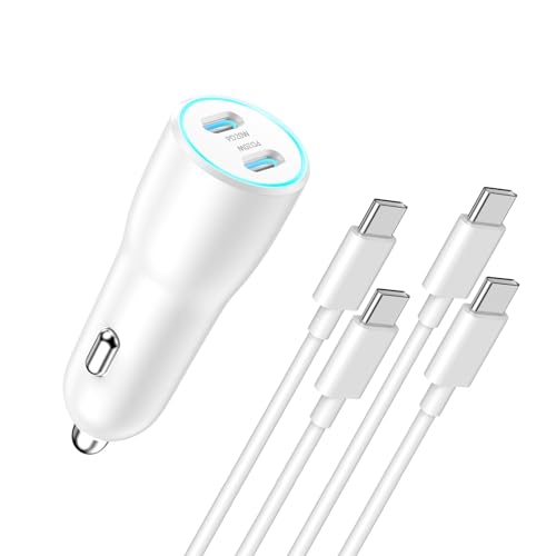 USB C Car Charger Adapter, 40W Dual USB C Car Charger Cigarette Lighter with 2 Pack Type C to C Fast Charging Cable for iPhone 15/15 Plus/15 Pro/15 Pro Max, Galaxy S24/S23/S22/S21, iPad Pro/Air/Mini
