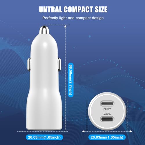 USB C Car Charger Adapter, 40W Dual USB C Car Charger Cigarette Lighter with 2 Pack Type C to C Fast Charging Cable for iPhone 15/15 Plus/15 Pro/15 Pro Max, Galaxy S24/S23/S22/S21, iPad Pro/Air/Mini