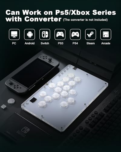 Leverless Controller Arcade Stick CosmoxGaming T16-C: Leverless Arcade Stick with Turbo,Leverless Controller for PC/PS3/PS4/Switch Game,Crystal Low-Profile Switch Arcade Stick Support Hot Swap & SOCD