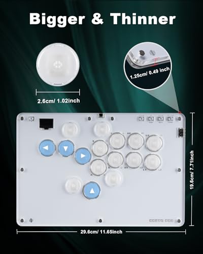Leverless Controller Arcade Stick CosmoxGaming T16-C: Leverless Arcade Stick with Turbo,Leverless Controller for PC/PS3/PS4/Switch Game,Crystal Low-Profile Switch Arcade Stick Support Hot Swap & SOCD