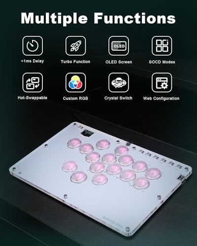 Leverless Controller Arcade Stick CosmoxGaming T16-C: Leverless Arcade Stick with Turbo,Leverless Controller for PC/PS3/PS4/Switch Game,Crystal Low-Profile Switch Arcade Stick Support Hot Swap & SOCD