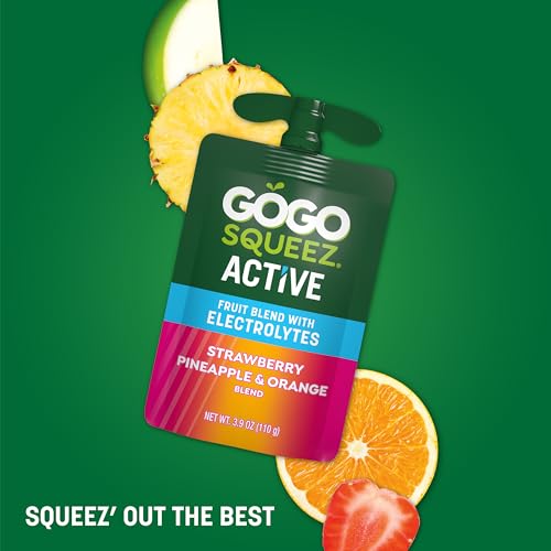 GoGo squeeZ Active Fruit Blend with Electrolytes | 18-Count Variety Pack | Blueberry Strawberry Lemon & Strawberry Pineapple Orange | Made with Real Fruit and Antioxidants Vitamin A, Vitamin E, & Vitamin C​