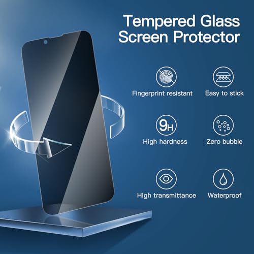 NEW'C [3 Pack Privacy Screen Protector for iPhone 14,13,13 Pro (6.1 Inch), Anti Spy Tempered Glass Film,Case Friendly Ultra Resistant