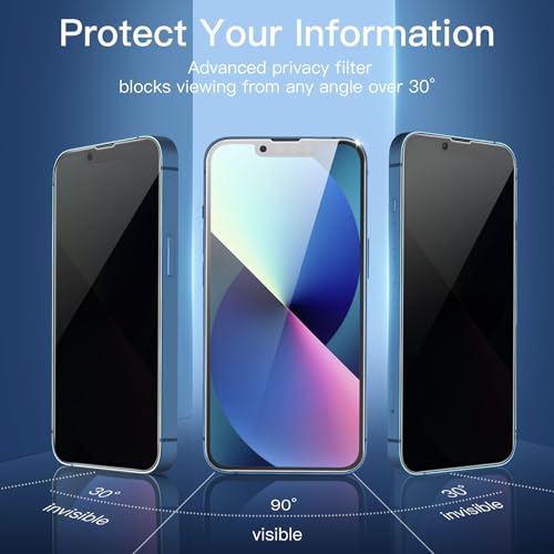 NEW'C [3 Pack Privacy Screen Protector for iPhone 14,13,13 Pro (6.1 Inch), Anti Spy Tempered Glass Film,Case Friendly Ultra Resistant