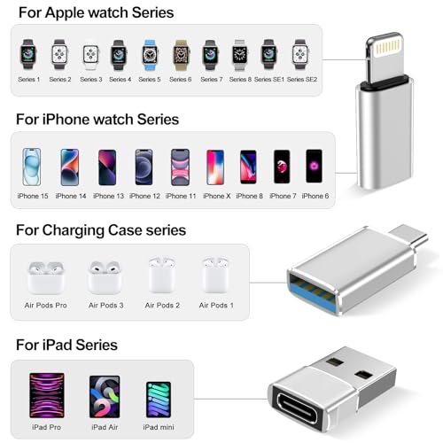 xiwxi [2*USB C to Lightning Adapter&[1*USB C to USB Adapter]&[1*USB A to USB C Adapter],Thunderbolt 4 Converter iWatch 9 8,iPhone 15 14 13 12 Plus Pro Max Mini,MacBook,Samsung Galaxy S23 S22,AirPods