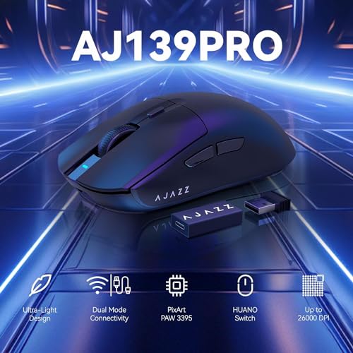 A.JAZZ AJ139 G Pro 4K Wireless Gaming Mouse Ultra-Lightweight with Dual Mode-Type C Wired/2.4Ghz USB Receiver up to 26000DPI 6 Programmable Button Ergonomic Symmetric for PS4 Xbox PC Mac Gamer(Black)