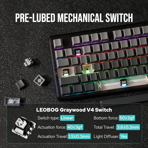EPOMAKER x Aula F87 Pro Wireless Gasket Mechanical Keyboard, TKL 3 Modes(Bluetooth/2.4ghz Wireless/Tpye-C) Gaming Keyboard, Hot Swappable, Side Printed PBT Keycaps (Black Grey, Graywood V4 Switch)