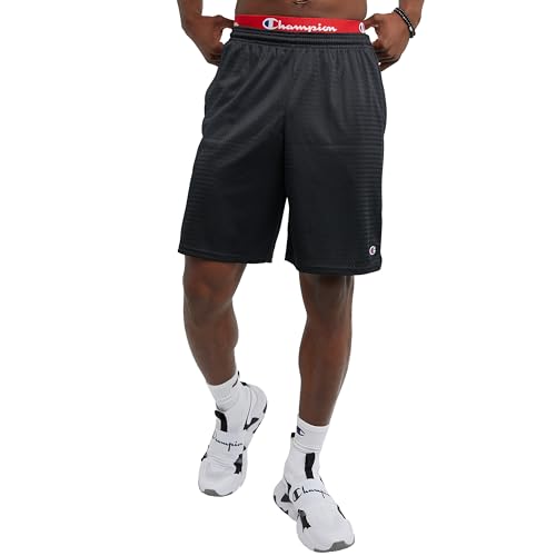 Champion Mens Shorts, Mesh Gym Lightweight Athletic (Reg. Big & Tall) Running-shorts, Black C Patch Logo, Large US