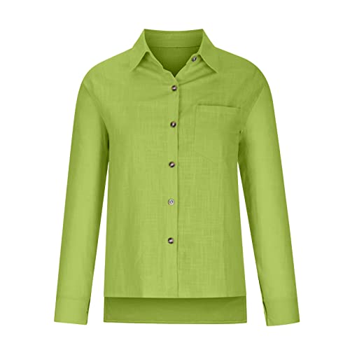 SMIDOW Womens Cotton Linen Button Down Shirt, #C-mint Green, Large