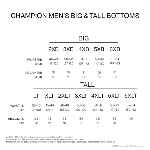 Champion, Lightweight Open-Hem Lounge Men, Jersey Pants (Reg. or Big, Black C Patch Logo, XX-Large Tall