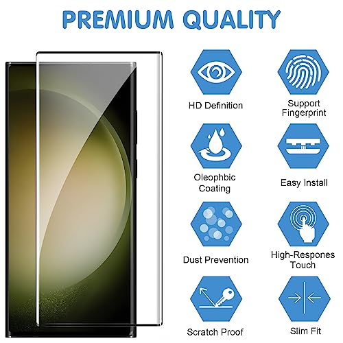 Hendlent 3 Pack Galaxy S23 Ultra Screen Protector, HD Clear Tempered Glass, Fingerprint Unlock, 3D Curved, Scratch Resistant, Bubble-Free for Samsung Galaxy S23 Ultra 5G Glass Screen Protector